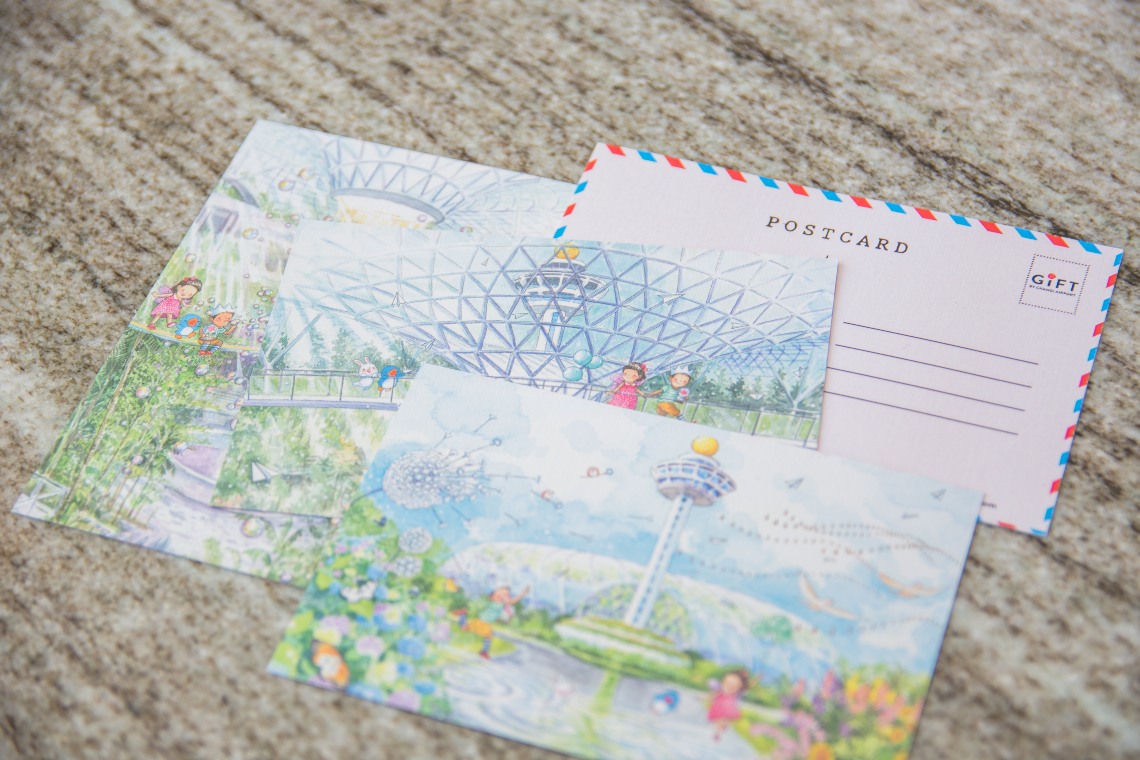 Postcards with illustrations by Lee Kow Fong
